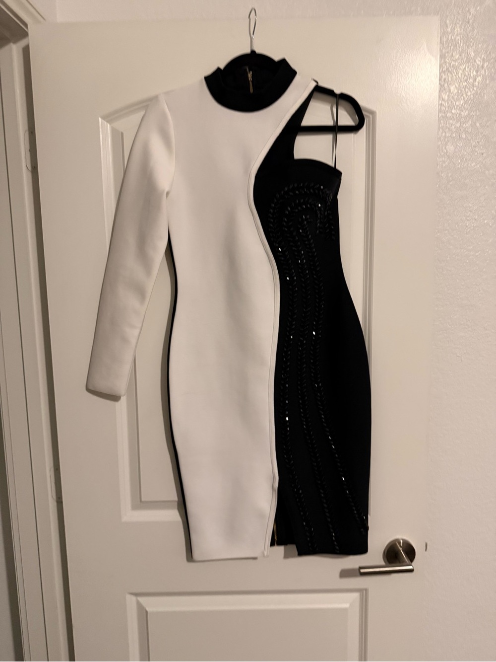 Fashion Nova Black & White Asymmetrical One-Shoulder Bodycon Dress